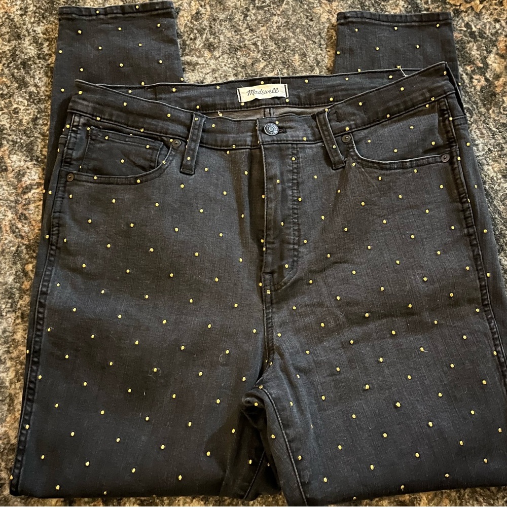 Madewell High-Rise Black Jeans with Gold Studs